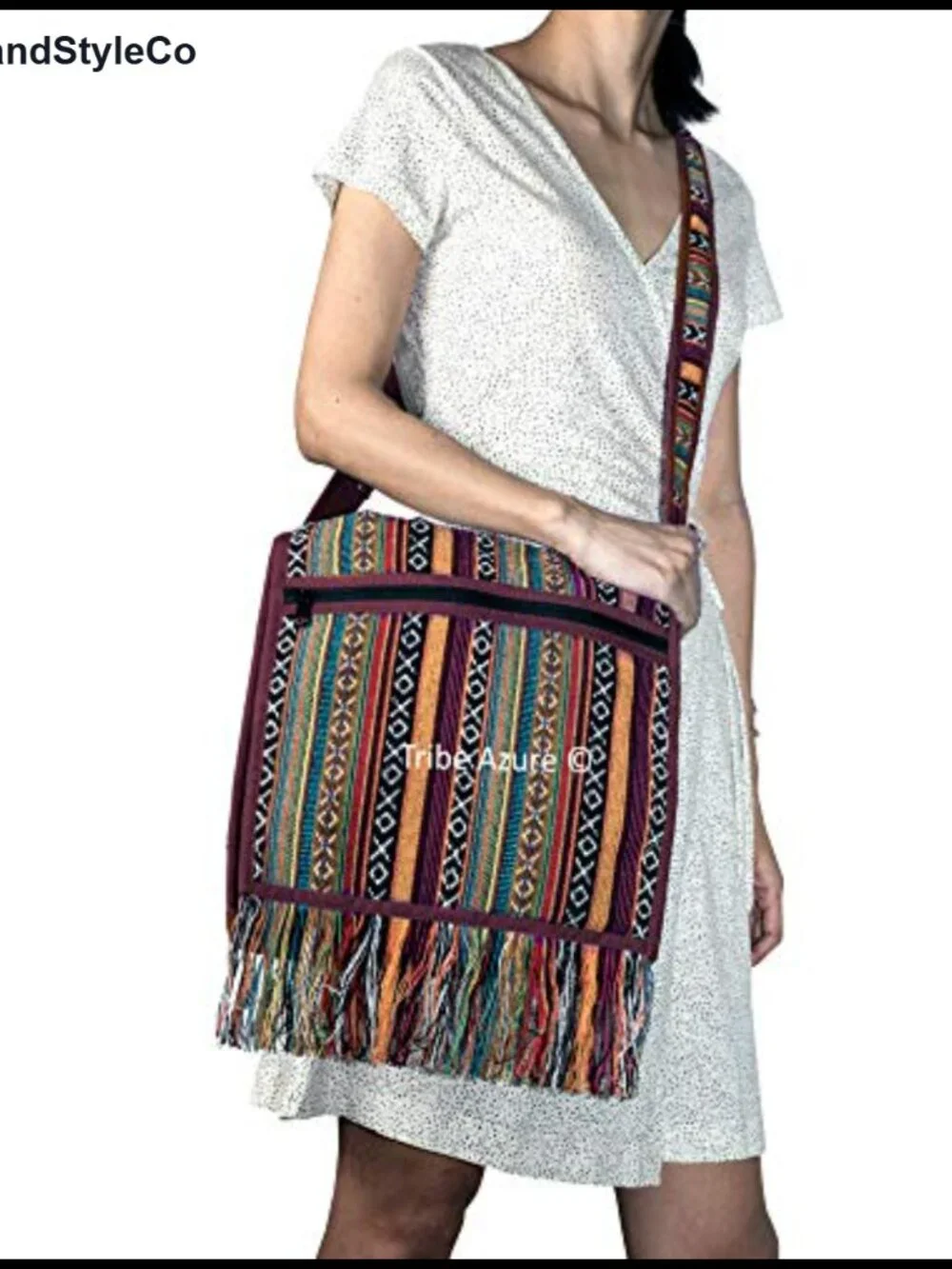 Woven Cotton Tassel Hobo Bag Adjustable Shoulder Strap Crossbody